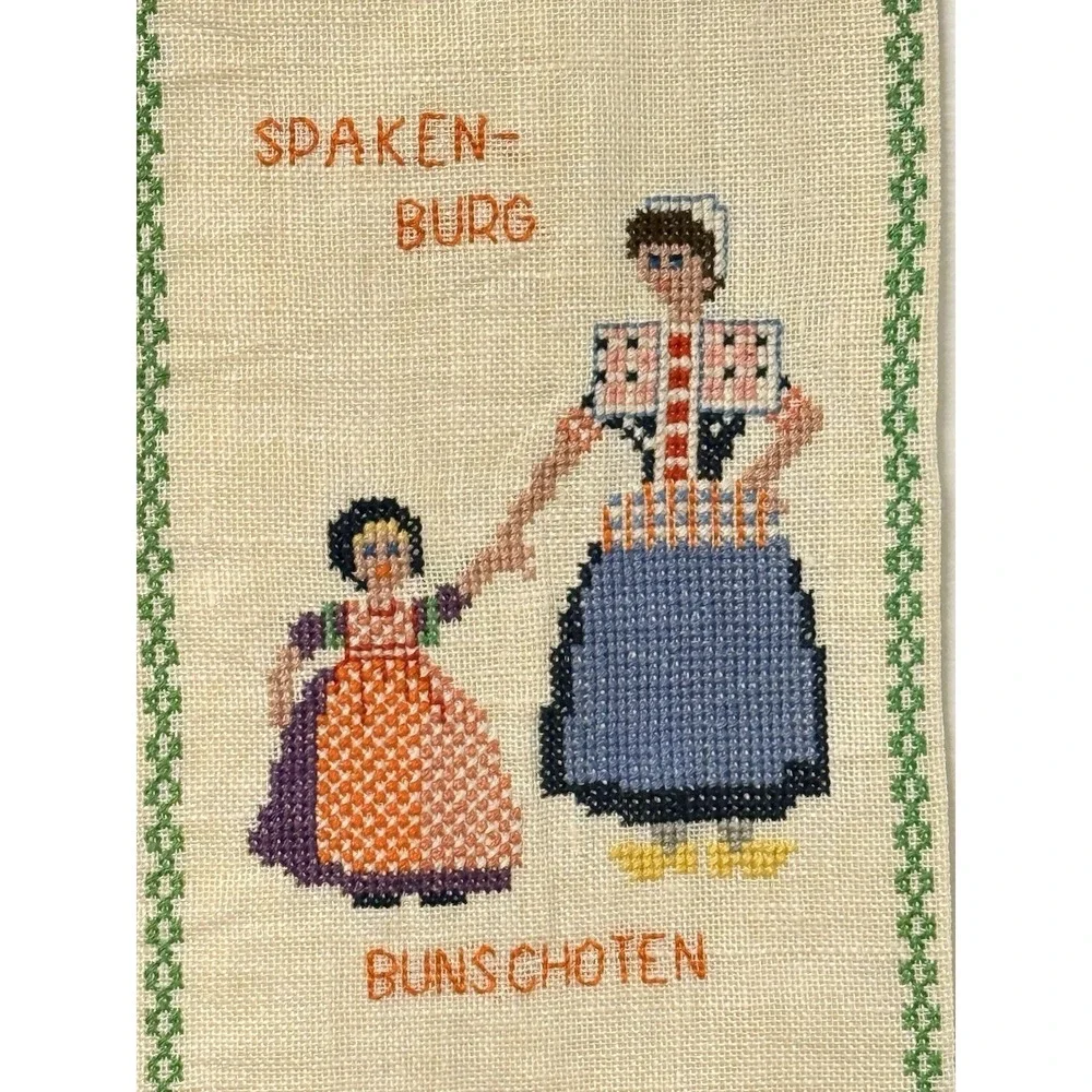 Vintage Dutch Needlepoint Bell Pull Wall Hanging Folk Costume Sampler 45in #12